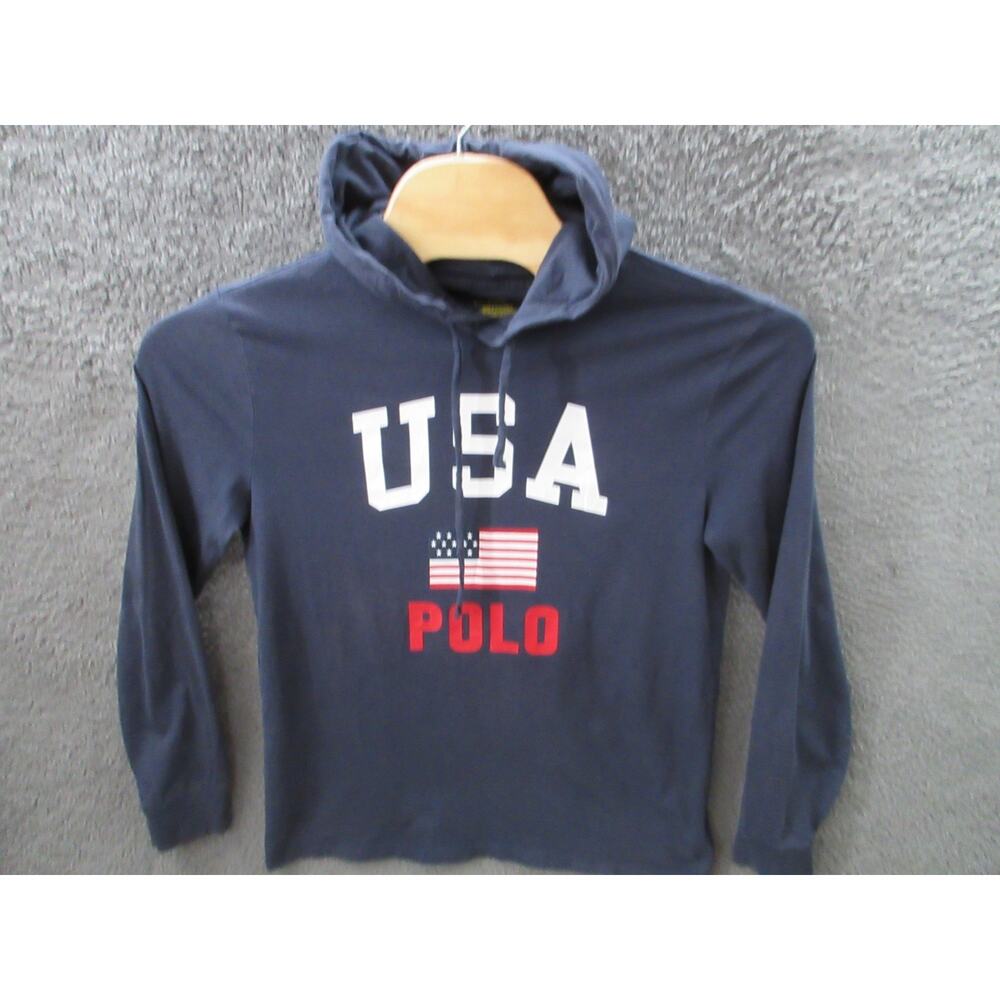 Polo Ralph Lauren Navy Blue USA Flag Lightweight Hoodie Sweatshirt Men Medium